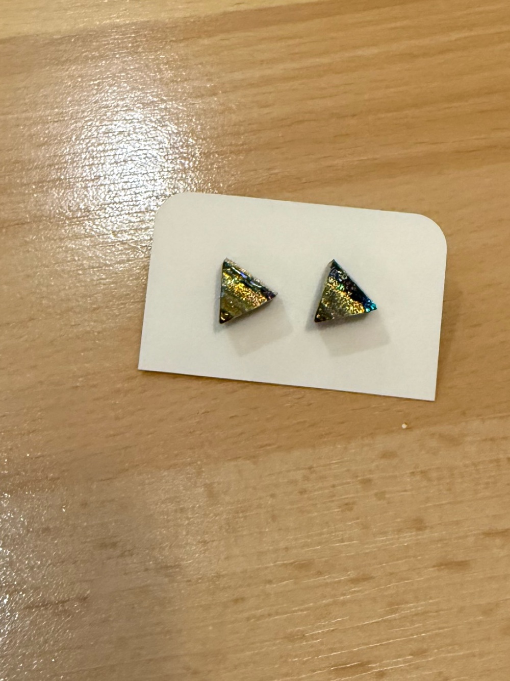 Triangle glass Stud Earrings in Shimmering Gold and Teal